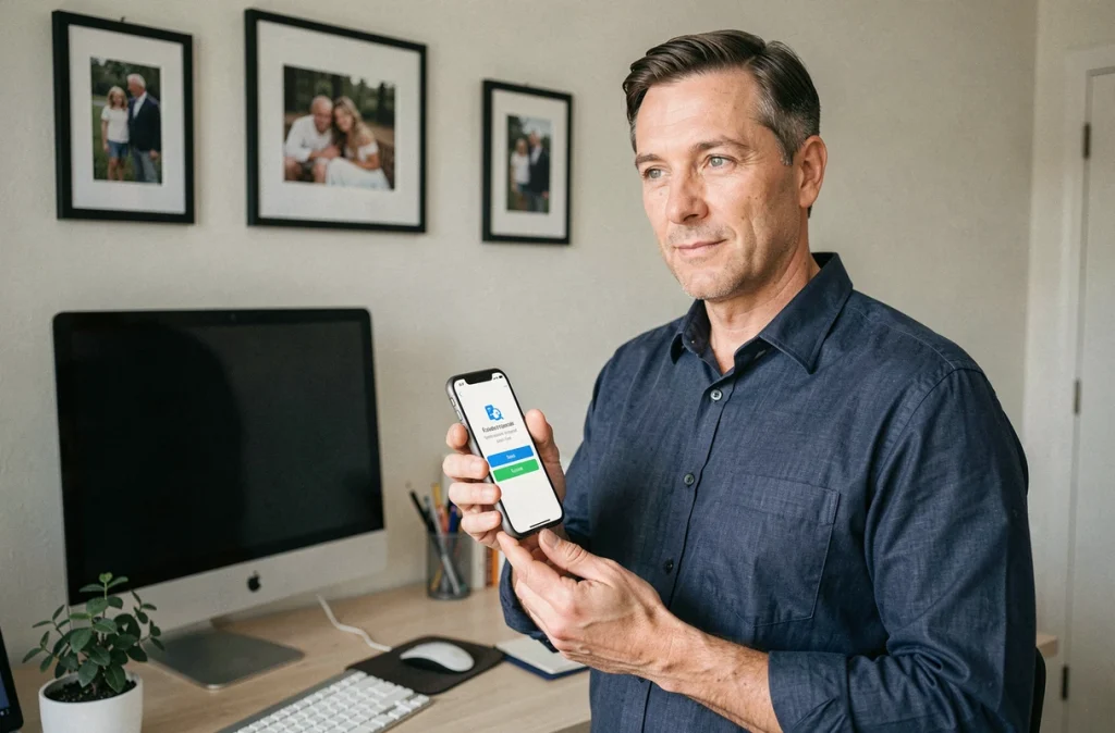 Homme activant la double authentification pour protéger ses souvenirs familiaux sur Amazon Photos