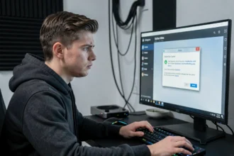 Utilisateur frustré devant une erreur logicielle Armory Crate sur PC gaming ASUS