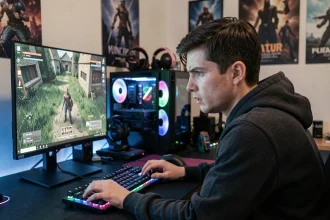 Joueur frustré face à des textures corrompues sur son écran de PC gaming avec FiveM