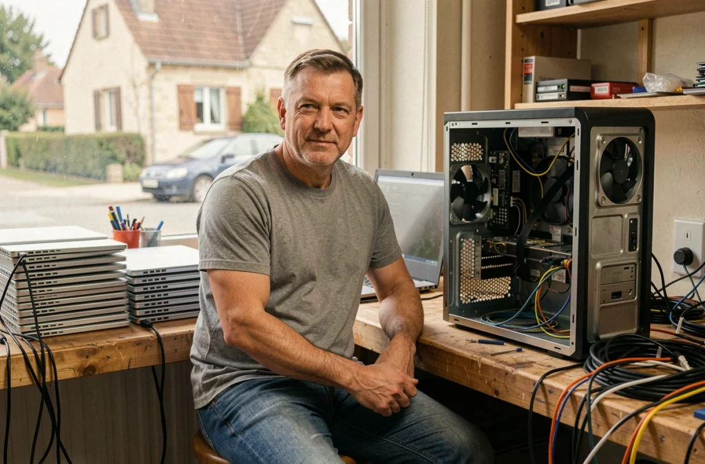 Technicien d'Idéal Micro 87 à Isle travaillant sur des ordinateurs en atelier